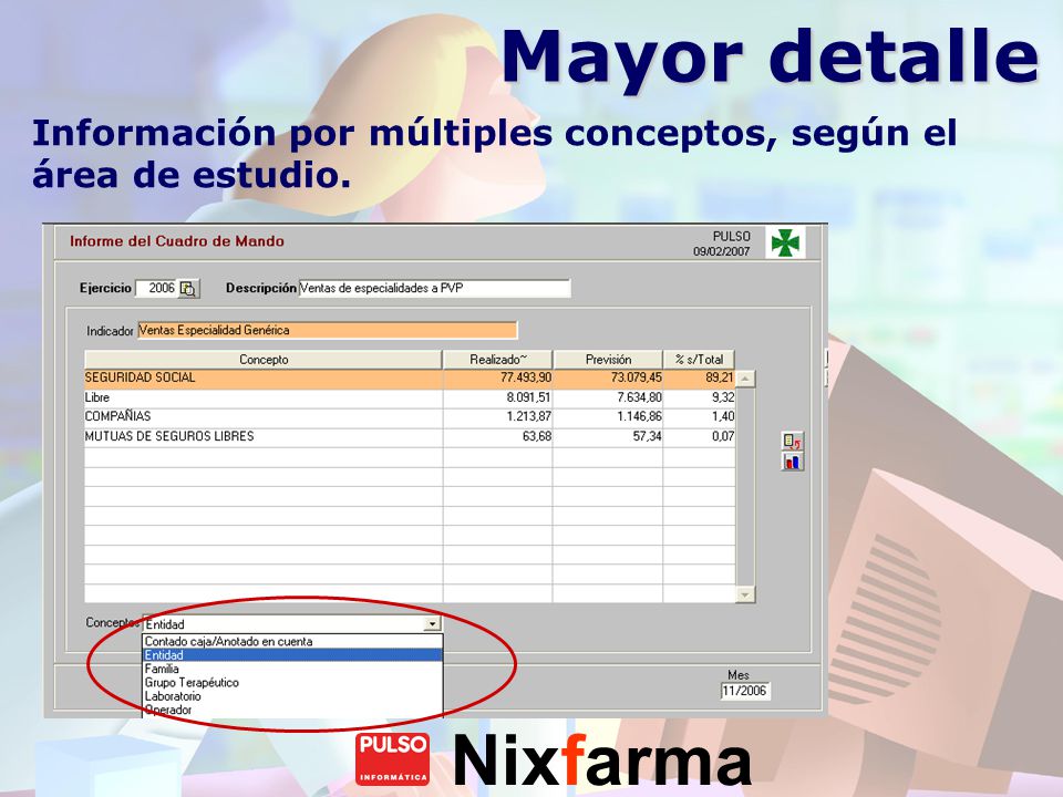 Mayor detalle Información por múltiples conceptos, según el área de estudio.