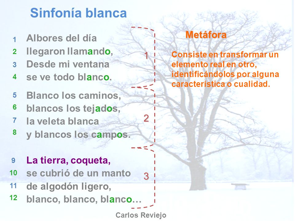 Sinfonía blanca Albores del día Metáfora llegaron llamando,