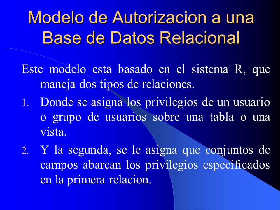 Modelo de Autorizacion a una Base de Datos Relacional