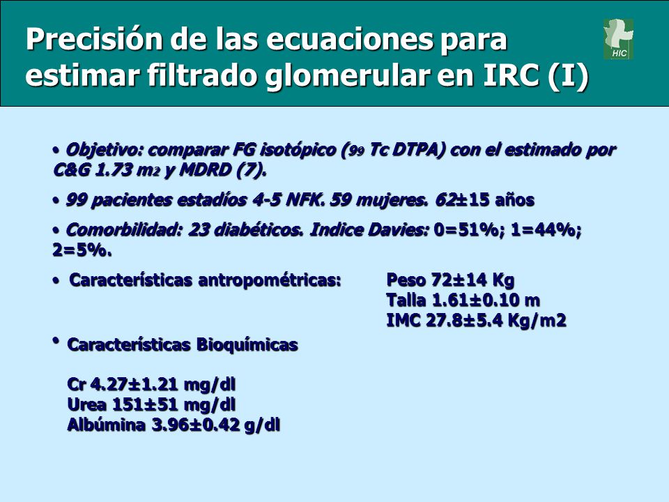 Precisión de las ecuaciones para estimar filtrado glomerular en IRC (I)