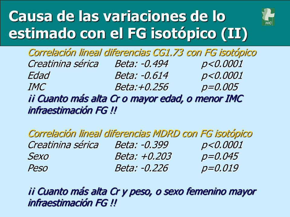 Causa de las variaciones de lo estimado con el FG isotópico (II)