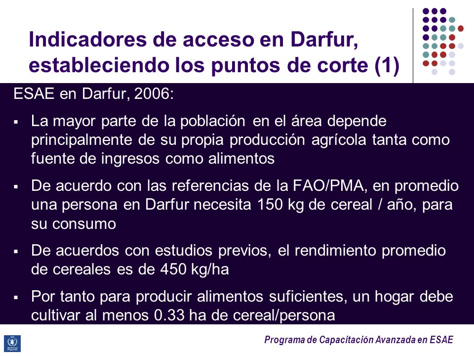 Indicadores de acceso en Darfur, estableciendo los puntos de corte (1)