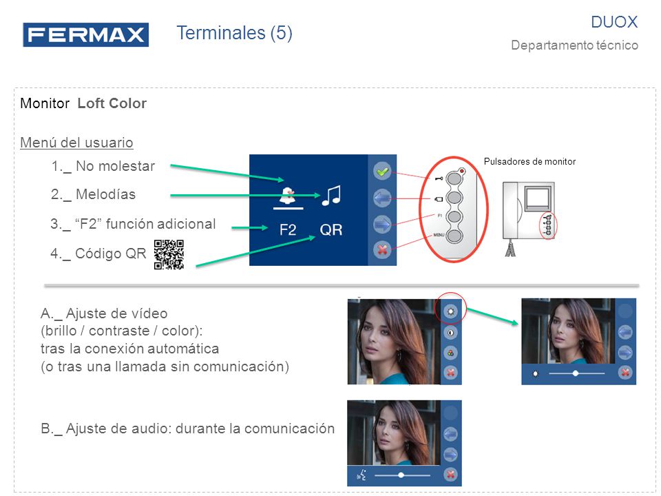 Terminales (5) DUOX Monitor Loft Color Menú del usuario