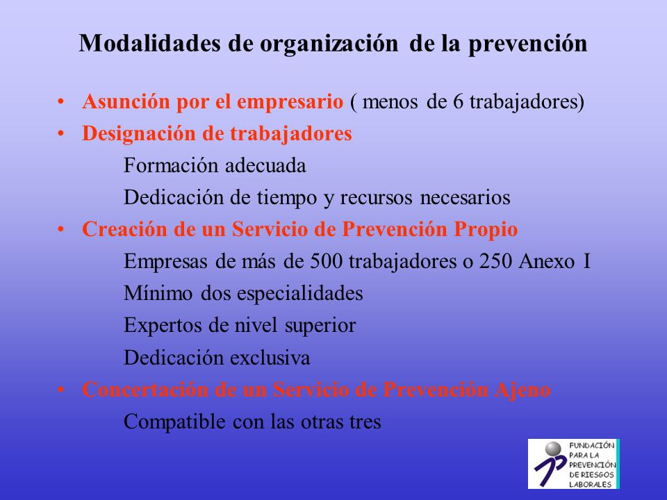 Modalidades de organización de la prevención
