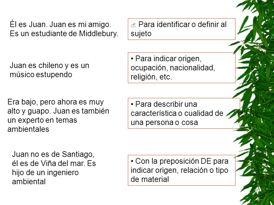 Él es Juan. Juan es mi amigo. Es un estudiante de Middlebury.