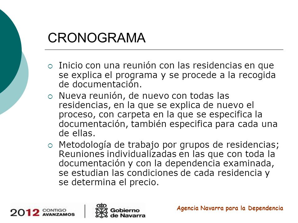 CRONOGRAMA Inicio con una reunión con las residencias en que se explica el programa y se procede a la recogida de documentación.