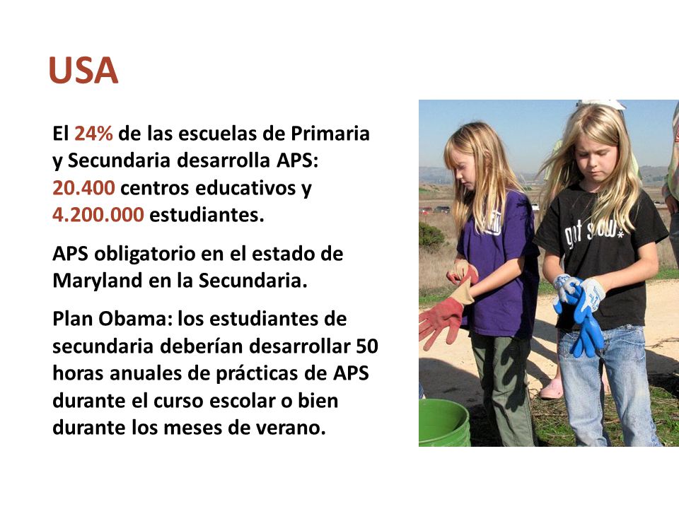 USA El 24% de las escuelas de Primaria y Secundaria desarrolla APS: centros educativos y estudiantes.