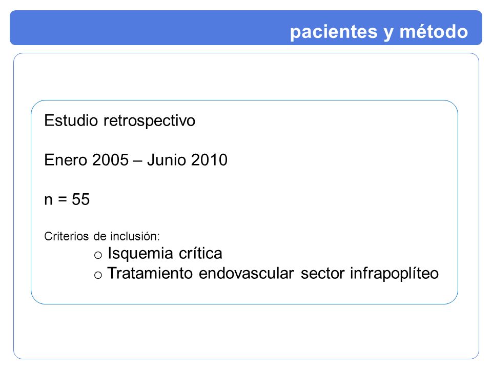 pacientes y método Estudio retrospectivo Enero 2005 – Junio 2010