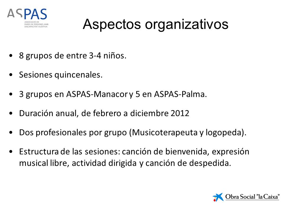 Aspectos organizativos