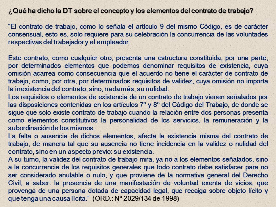 ¿Qué ha dicho la DT sobre el concepto y los elementos del contrato de trabajo