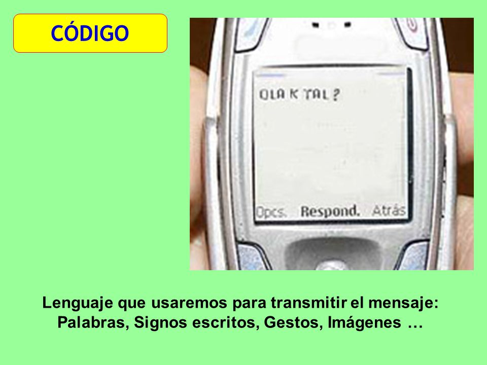CÓDIGO Lenguaje que usaremos para transmitir el mensaje: Palabras, Signos escritos, Gestos, Imágenes …