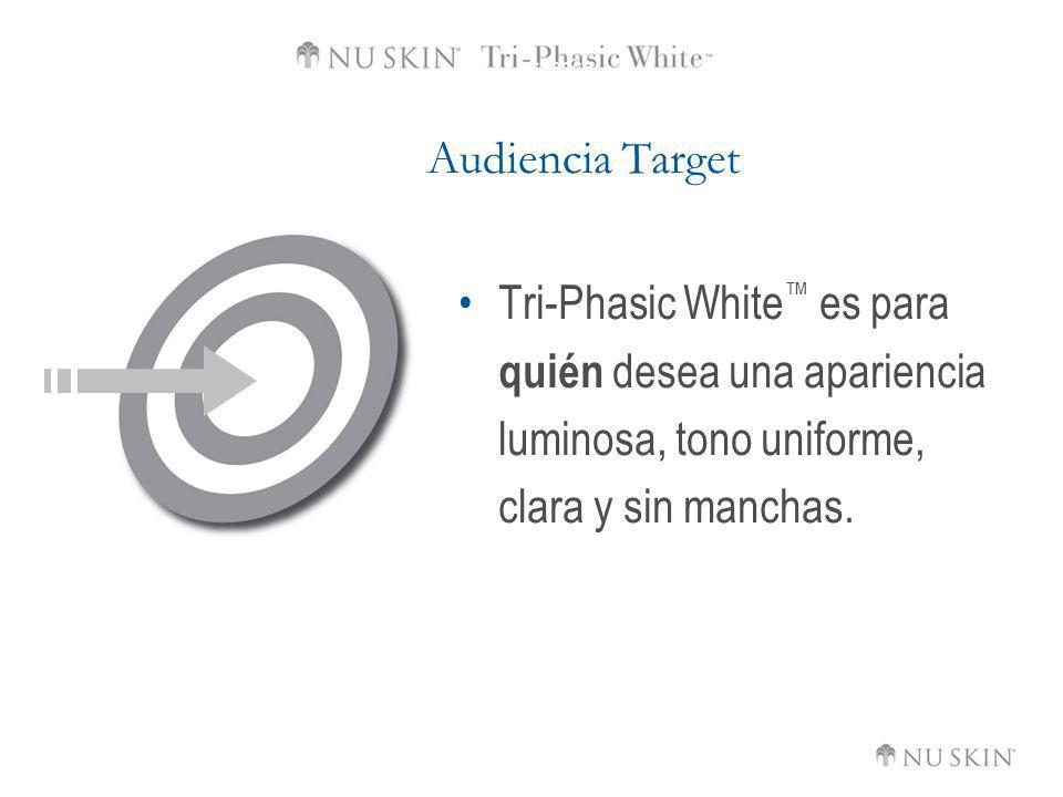 Audiencia Target Tri-Phasic White™ es para quién desea una apariencia luminosa, tono uniforme, clara y sin manchas.