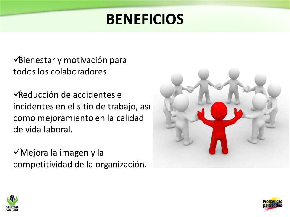 BENEFICIOS Bienestar y motivación para todos los colaboradores.