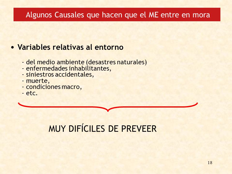 Algunos Causales que hacen que el ME entre en mora