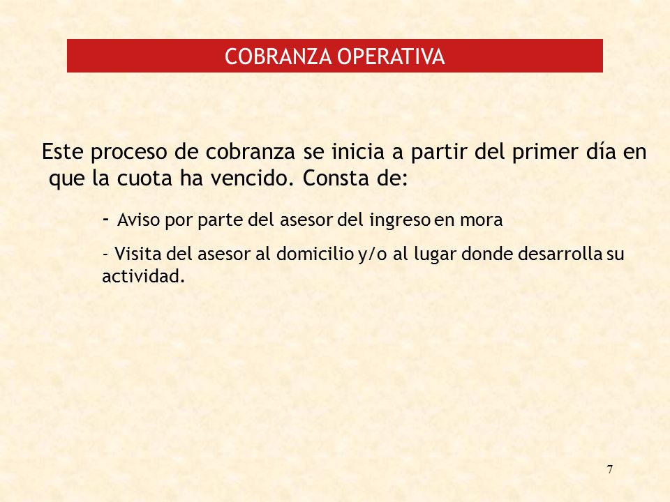 Aviso por parte del asesor del ingreso en mora