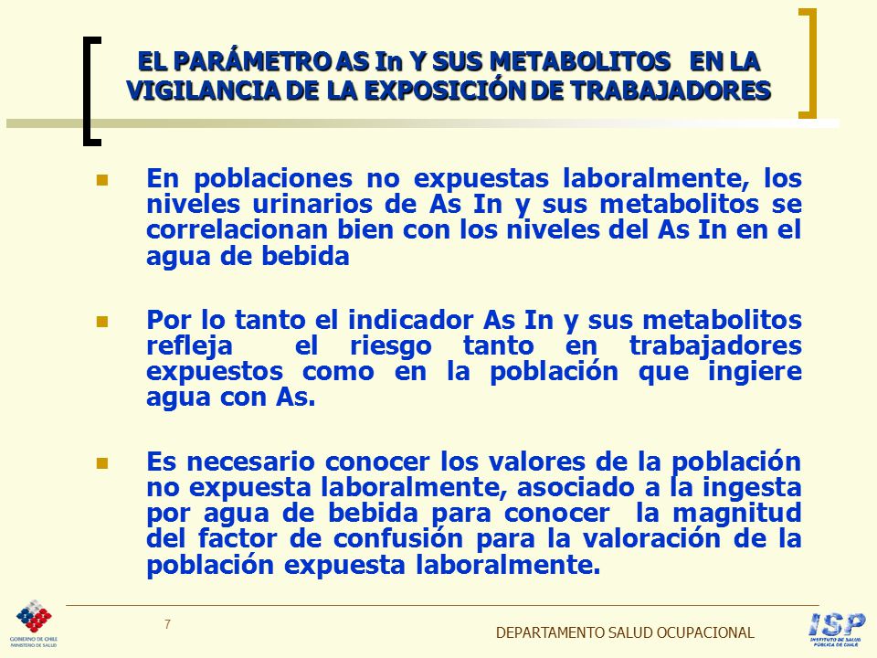 EL PARÁMETRO AS In Y SUS METABOLITOS EN LA VIGILANCIA DE LA EXPOSICIÓN DE TRABAJADORES