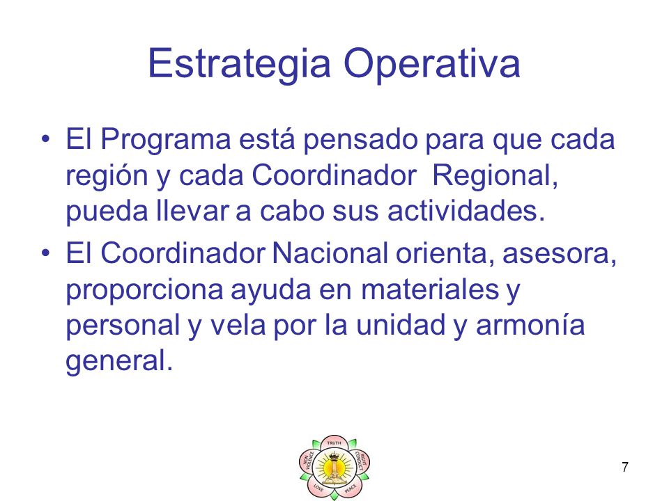 Estrategia Operativa El Programa está pensado para que cada región y cada Coordinador Regional, pueda llevar a cabo sus actividades.