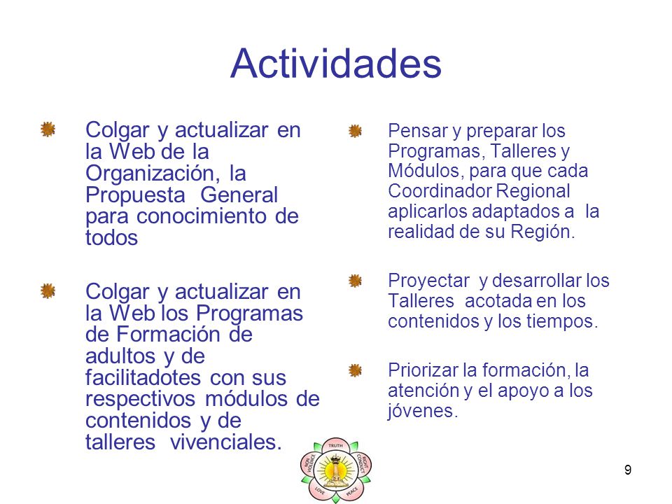 Actividades Colgar y actualizar en la Web de la Organización, la Propuesta General para conocimiento de todos.