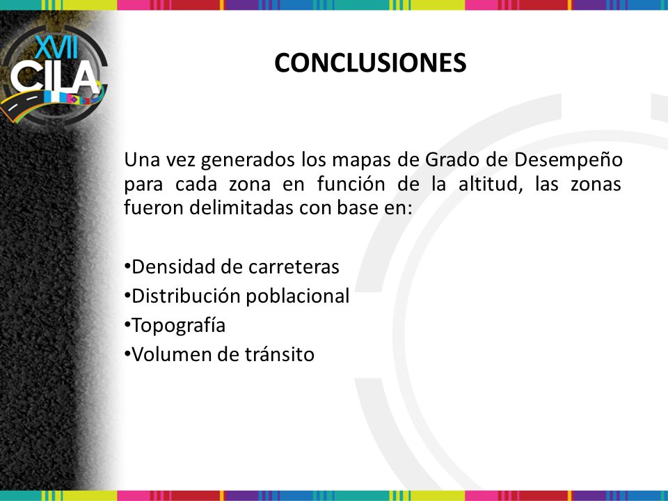 CONCLUSIONES Una vez generados los mapas de Grado de Desempeño para cada zona en función de la altitud, las zonas fueron delimitadas con base en: