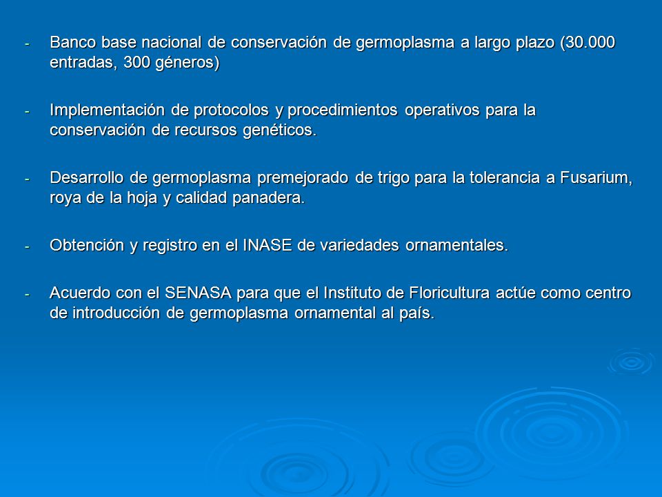 Banco base nacional de conservación de germoplasma a largo plazo (30