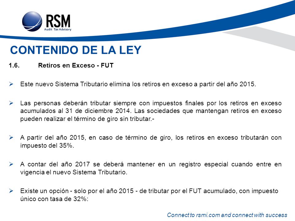 CONTENIDO DE LA LEY 1.6. Retiros en Exceso - FUT