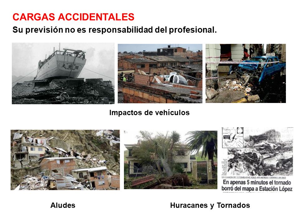 CARGAS ACCIDENTALES Su previsión no es responsabilidad del profesional. Impactos de vehículos. Aludes.
