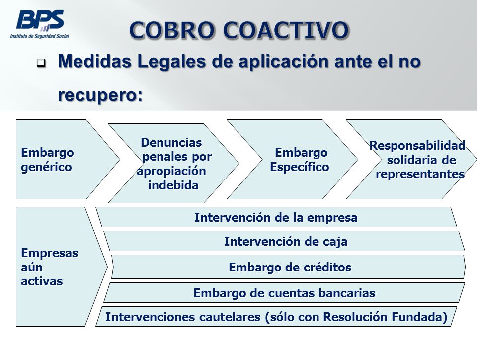 COBRO COACTIVO Medidas Legales de aplicación ante el no recupero: