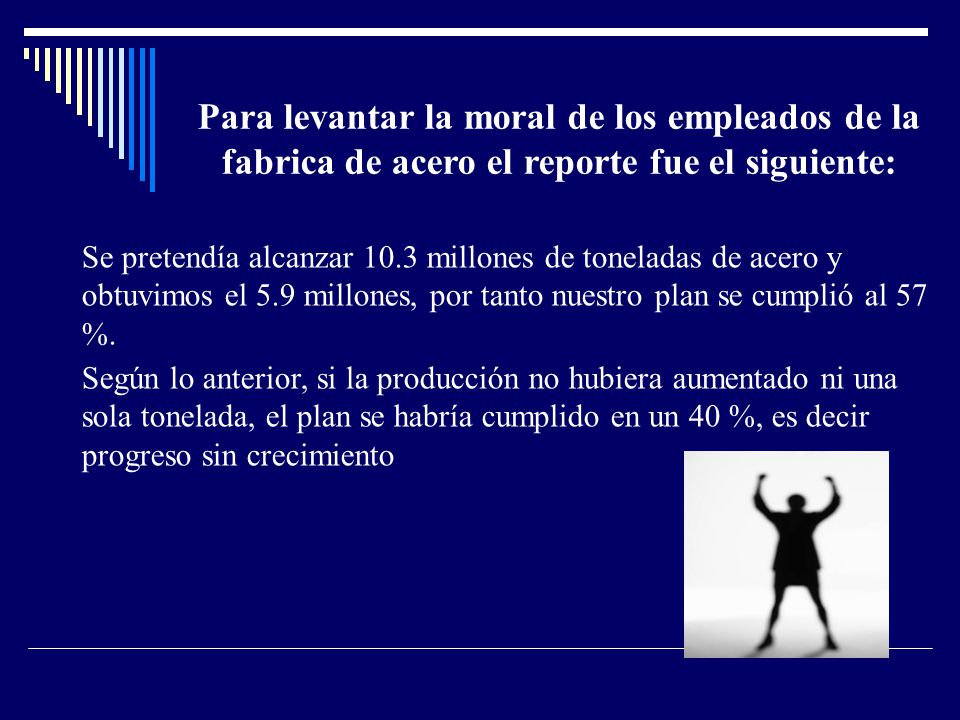 Para levantar la moral de los empleados de la fabrica de acero el reporte fue el siguiente: