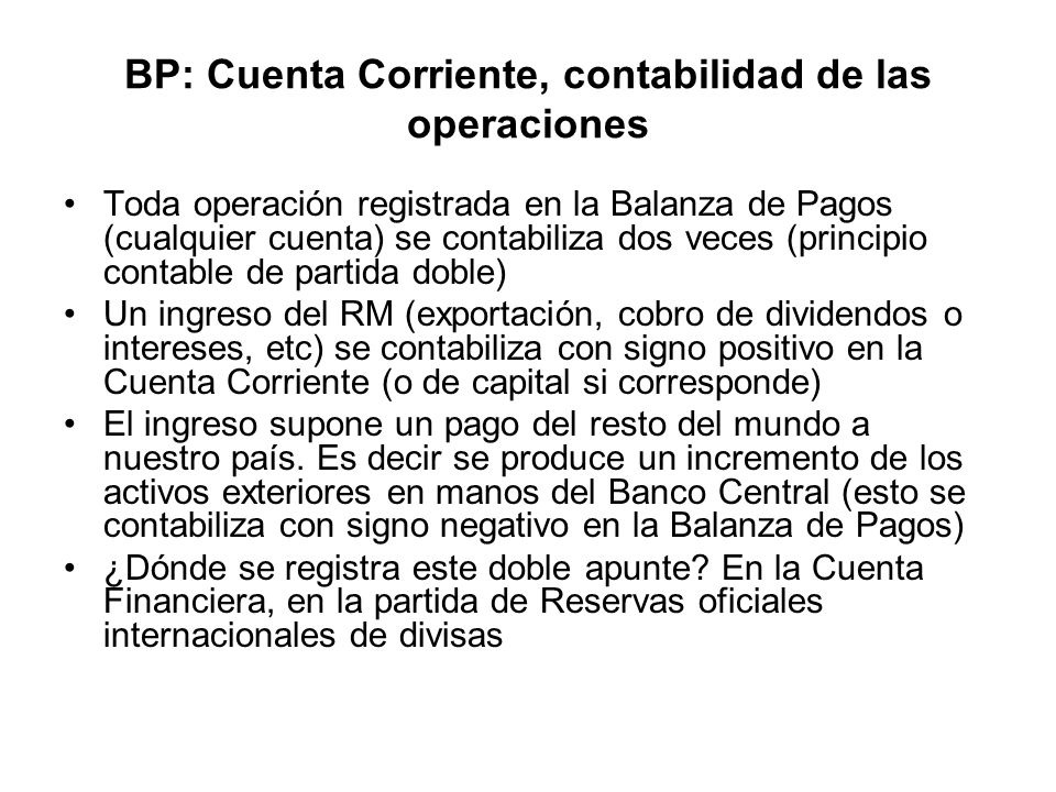 BP: Cuenta Corriente, contabilidad de las operaciones