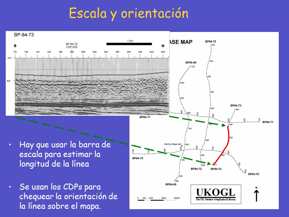 Escala y orientación Hay que usar la barra de escala para estimar la longitud de la línea.
