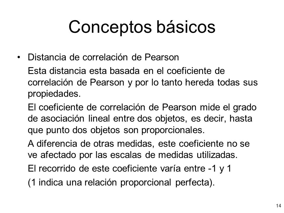 Conceptos básicos Distancia de correlación de Pearson