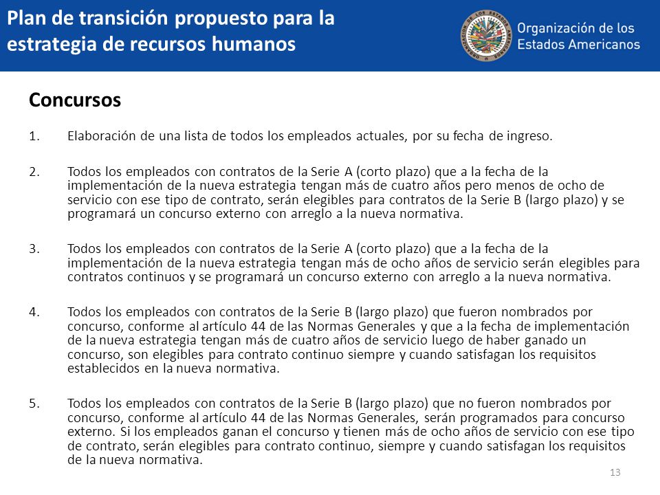 Plan de transición propuesto para la estrategia de recursos humanos