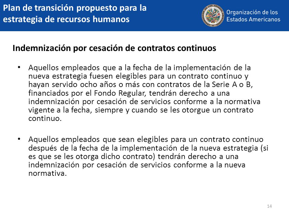 Plan de transición propuesto para la estrategia de recursos humanos