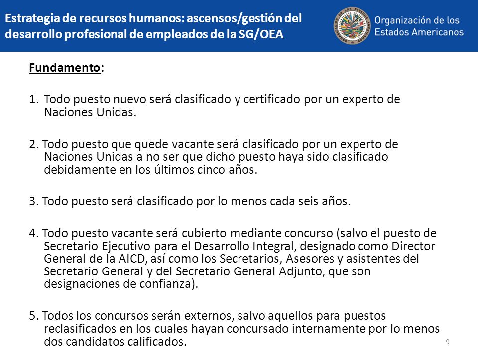 Estrategia de recursos humanos: ascensos/gestión del desarrollo profesional de empleados de la SG/OEA