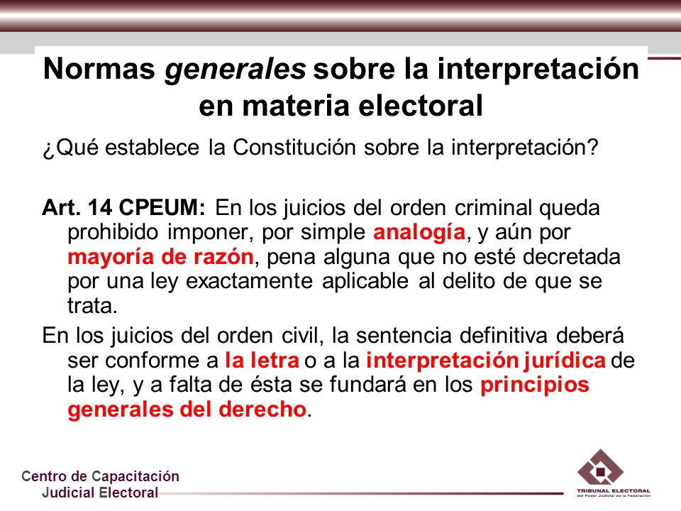 Normas generales sobre la interpretación en materia electoral