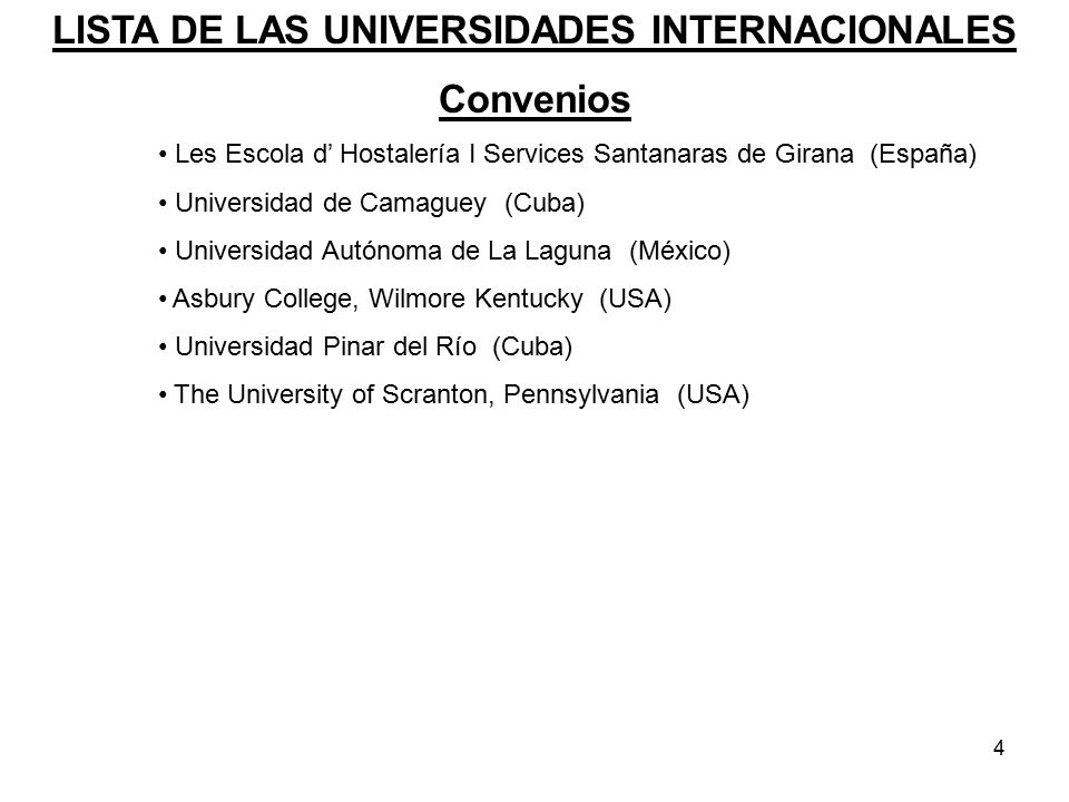 LISTA DE LAS UNIVERSIDADES INTERNACIONALES