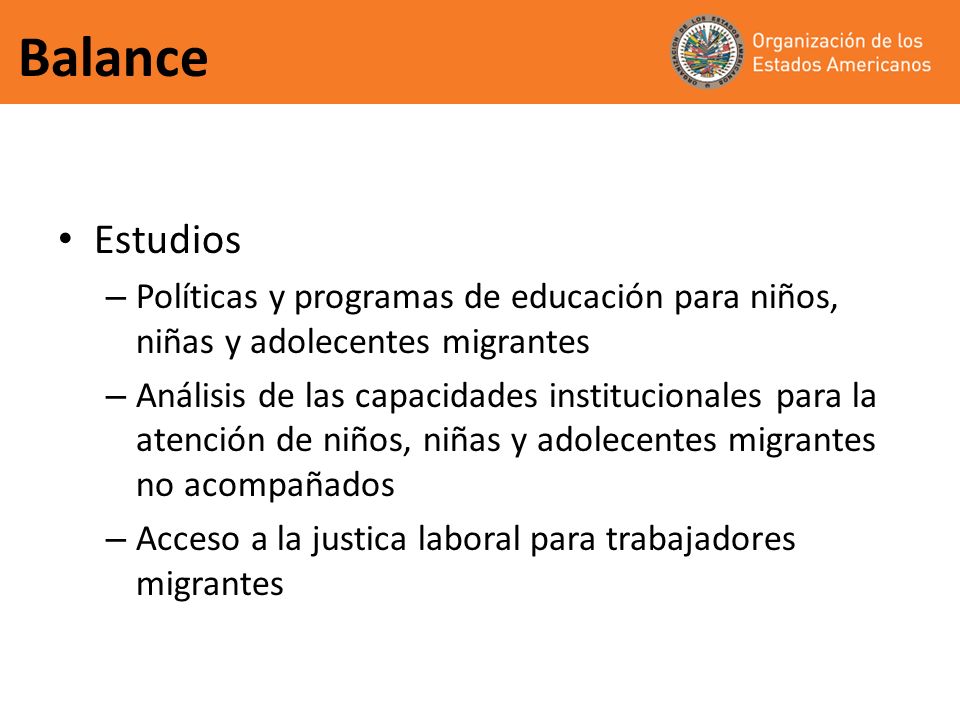 Balance Estudios. Políticas y programas de educación para niños, niñas y adolecentes migrantes.