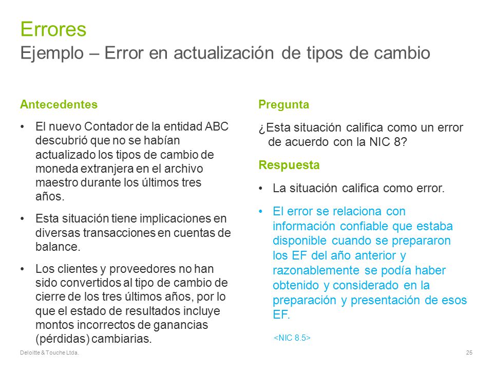 Errores Ejemplo – Error en actualización de tipos de cambio