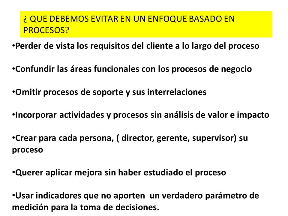 ¿ QUE DEBEMOS EVITAR EN UN ENFOQUE BASADO EN PROCESOS
