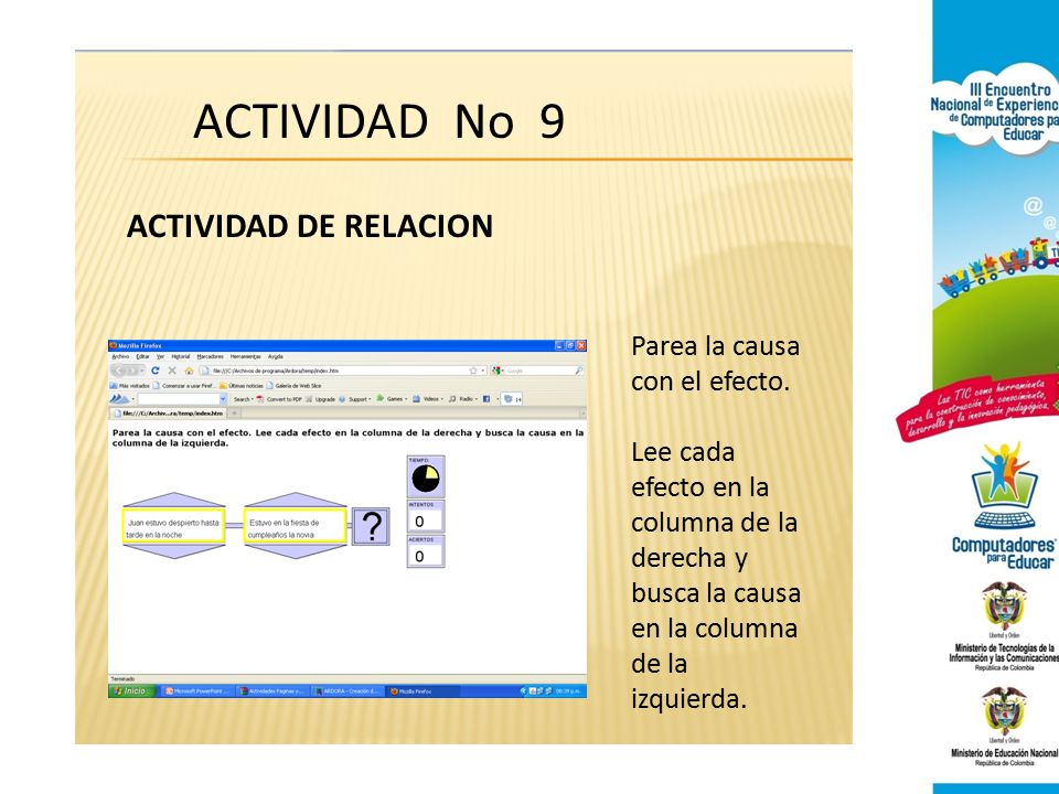 ACTIVIDAD No 9 ACTIVIDAD DE RELACION Parea la causa con el efecto.