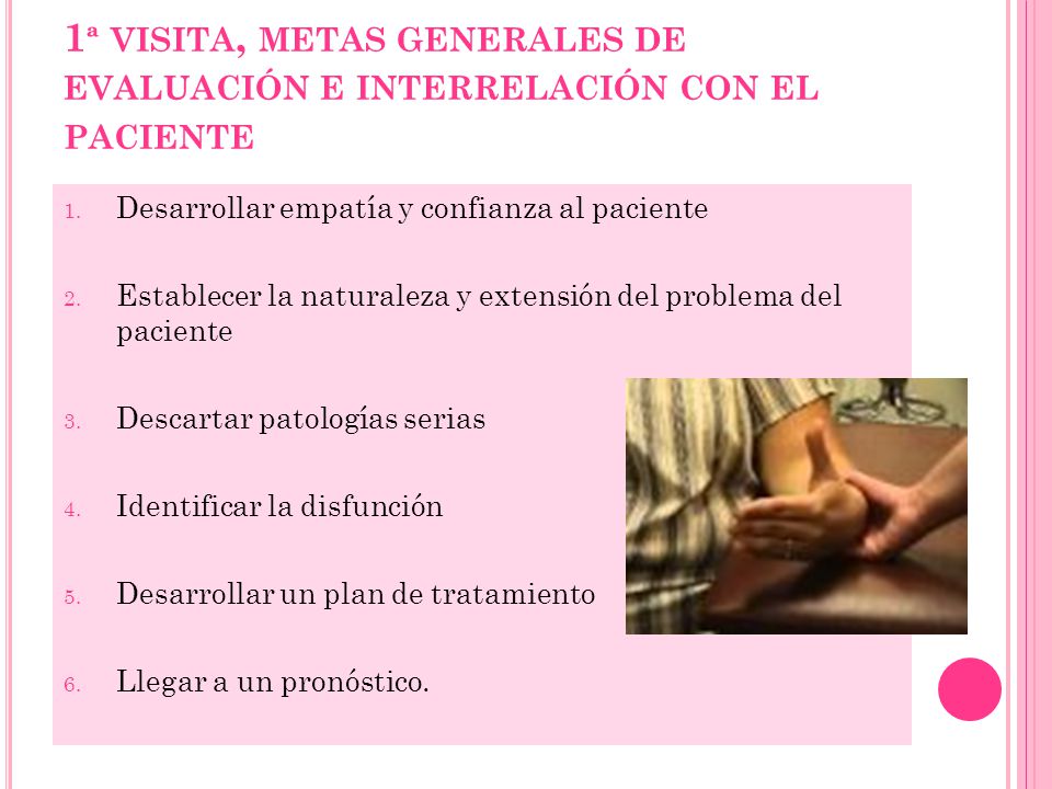 1ª visita, metas generales de evaluación e interrelación con el paciente