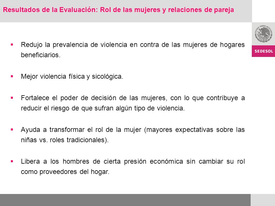 Resultados de la Evaluación: Rol de las mujeres y relaciones de pareja