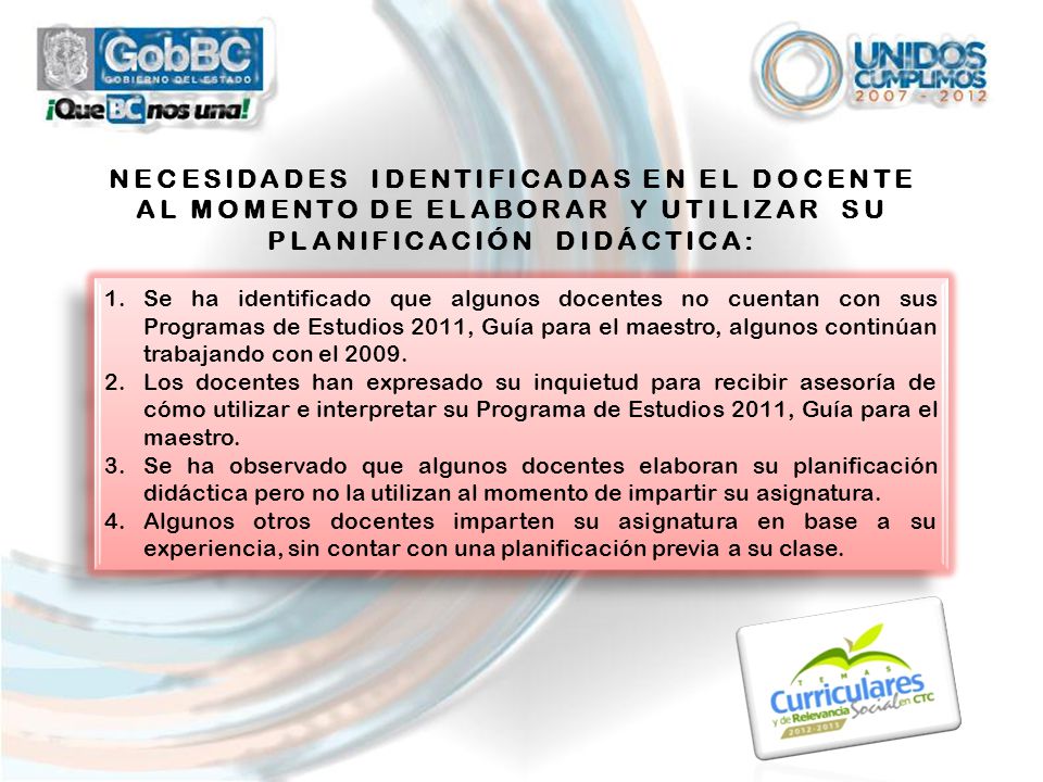 NECESIDADES IDENTIFICADAS EN EL DOCENTE AL MOMENTO DE ELABORAR Y UTILIZAR SU PLANIFICACIÓN DIDÁCTICA: