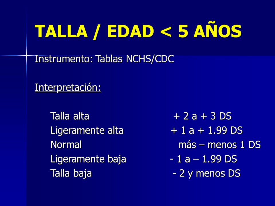 TALLA / EDAD < 5 AÑOS Instrumento: Tablas NCHS/CDC Interpretación: