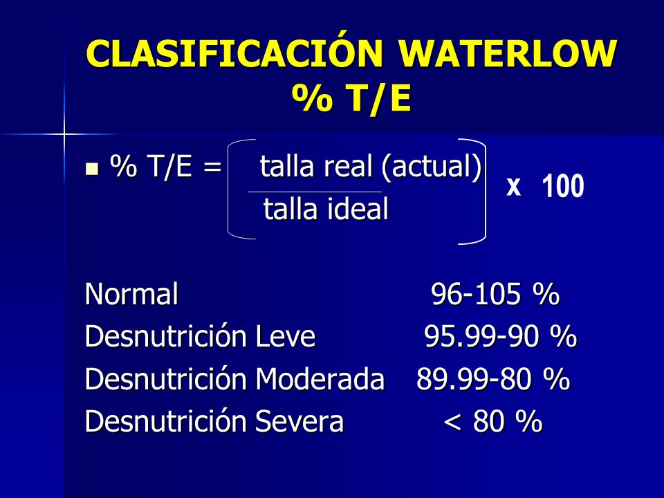 CLASIFICACIÓN WATERLOW % T/E