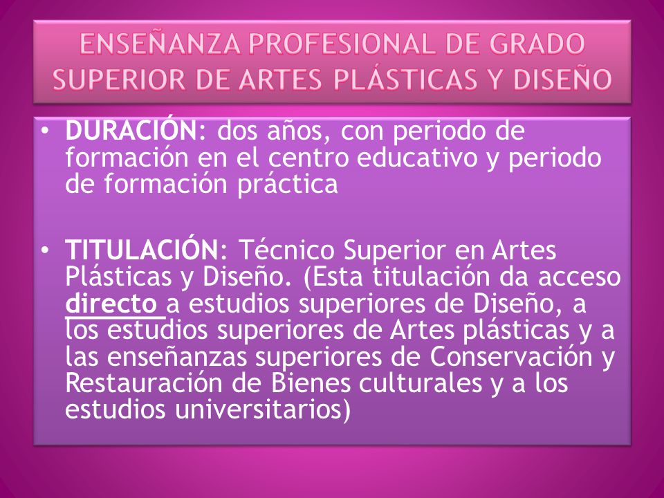 ENSEÑANZA PROFESIONAL DE GRADO SUPERIOR DE ARTES PLÁSTICAS Y DISEÑO