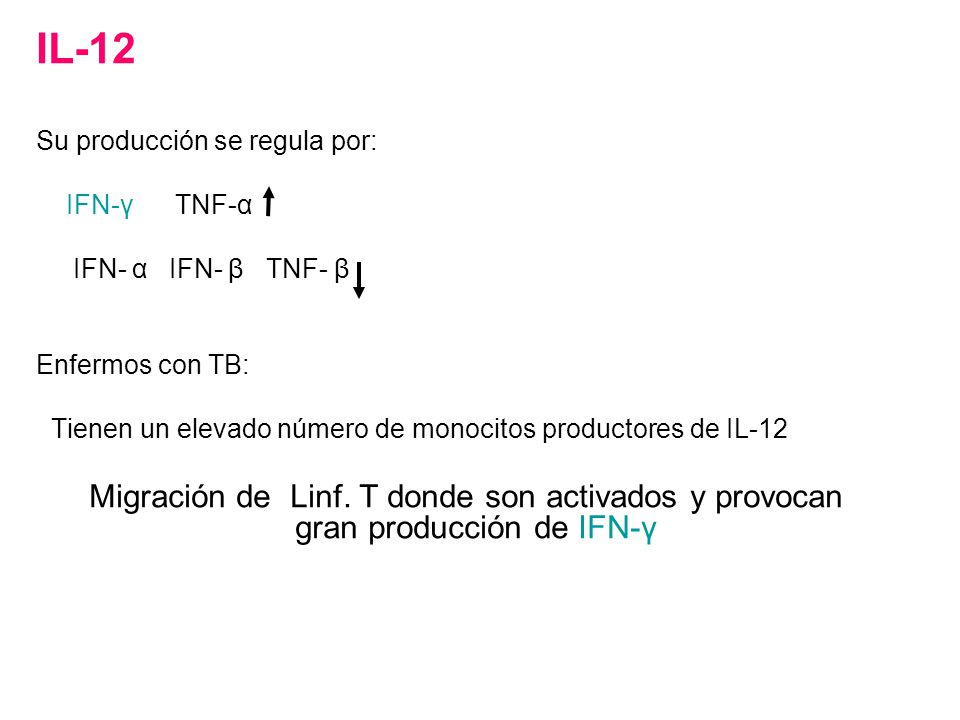 IL-12 Su producción se regula por: IFN-γ TNF-α IFN- α IFN- β TNF- β