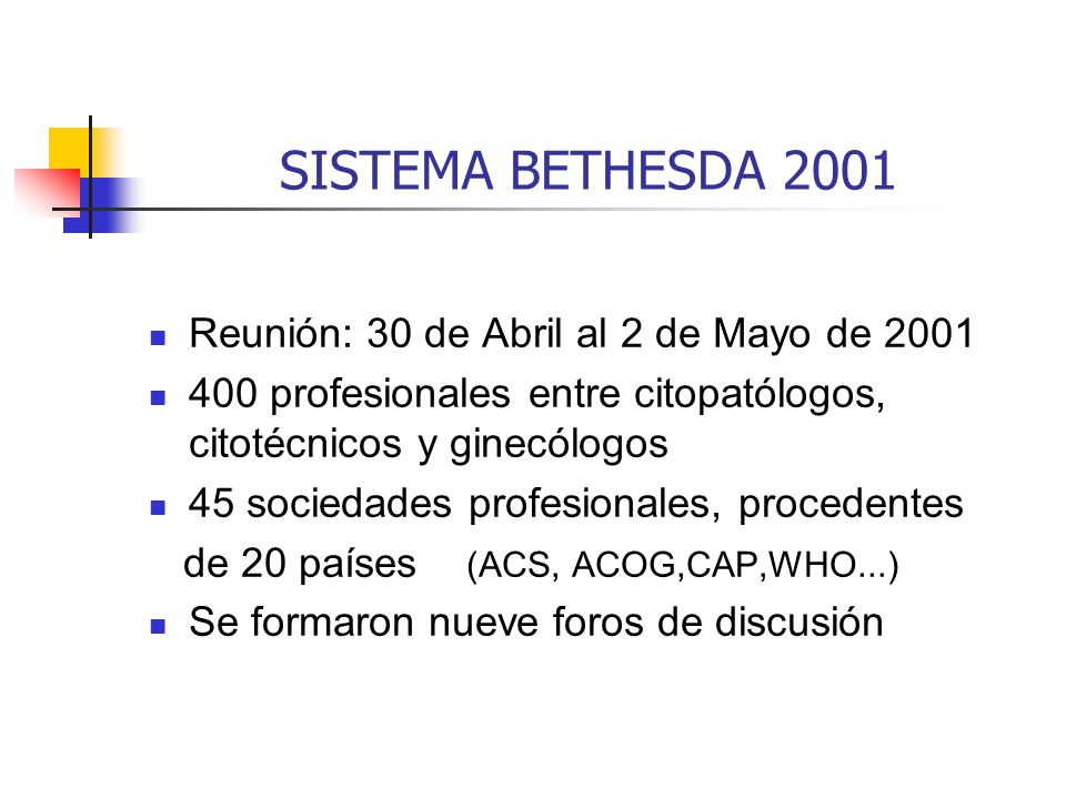 SISTEMA BETHESDA 2001 Reunión: 30 de Abril al 2 de Mayo de 2001
