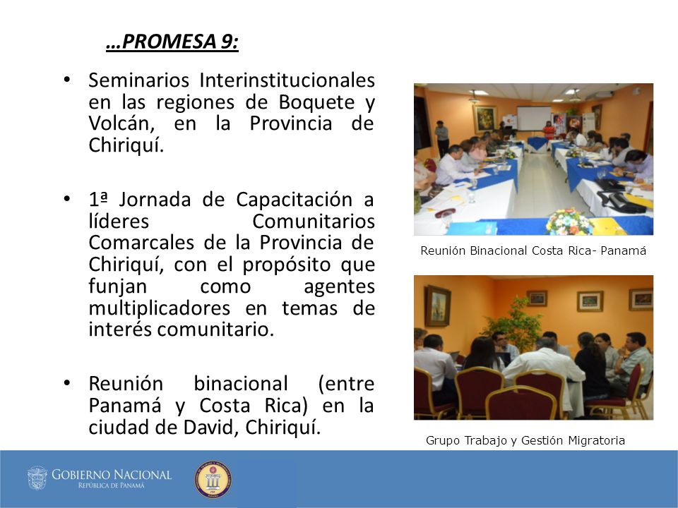 …PROMESA 9: Seminarios Interinstitucionales en las regiones de Boquete y Volcán, en la Provincia de Chiriquí.