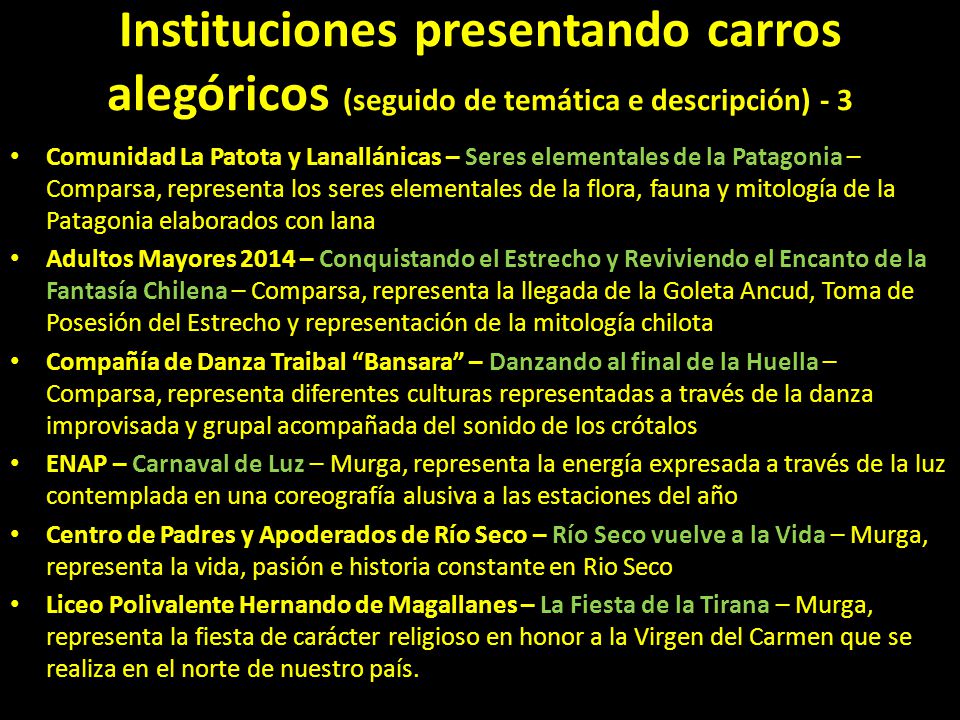 Instituciones presentando carros alegóricos (seguido de temática e descripción) - 3